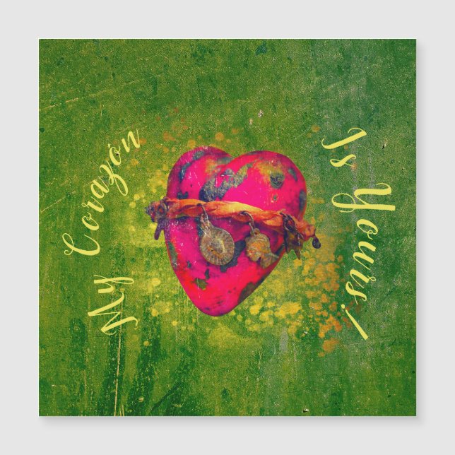 Valentines Mexican Vintage Red Heart W/ Green Card (Front)