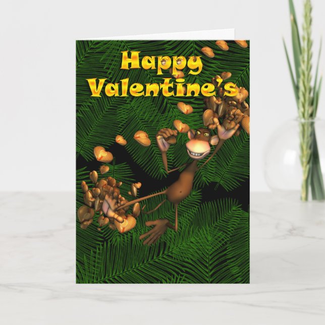 Valentine's Monkey holding heart Holiday Card (Front)