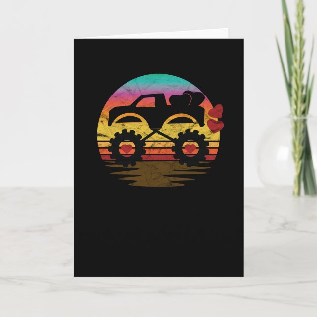 Valentines Monster Truck Love Retro Vintage Men Card (Front)