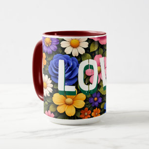 Valentine's Mug Floral Design Pattern Love Text