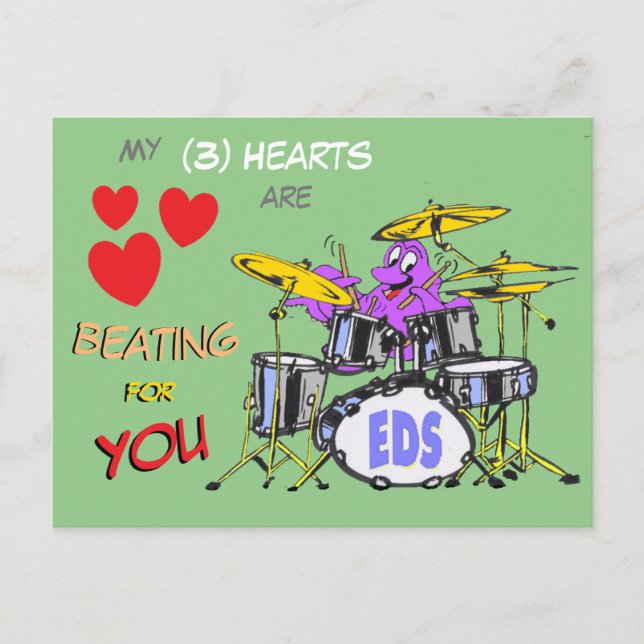 Valentines Octopus Cartoon 3 Hearts Cust. Postcard (Front)