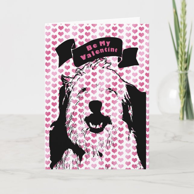 Valentines - Olde English Sheepdog Silhouette Holiday Card (Front)