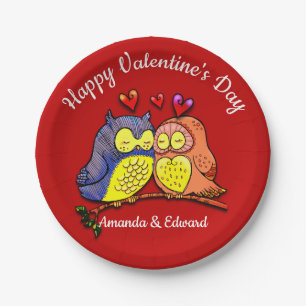 Valentine's Owls Couple Paper Plate