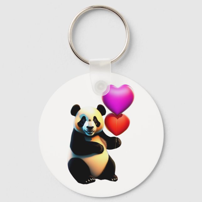 Valentine's Panda & Heart Balloon, Valentine's Day Key Ring (Front)