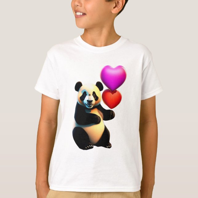 Valentine's Panda & Heart Balloon, Valentine's Day T-Shirt (Front)