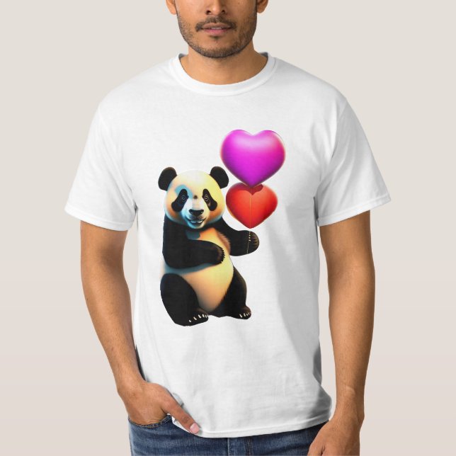 Valentine's Panda & Heart Balloon, Valentine's Day T-Shirt (Front)