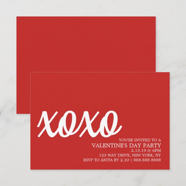 Valentine's Party Invite - xoxo red (Front/Back)