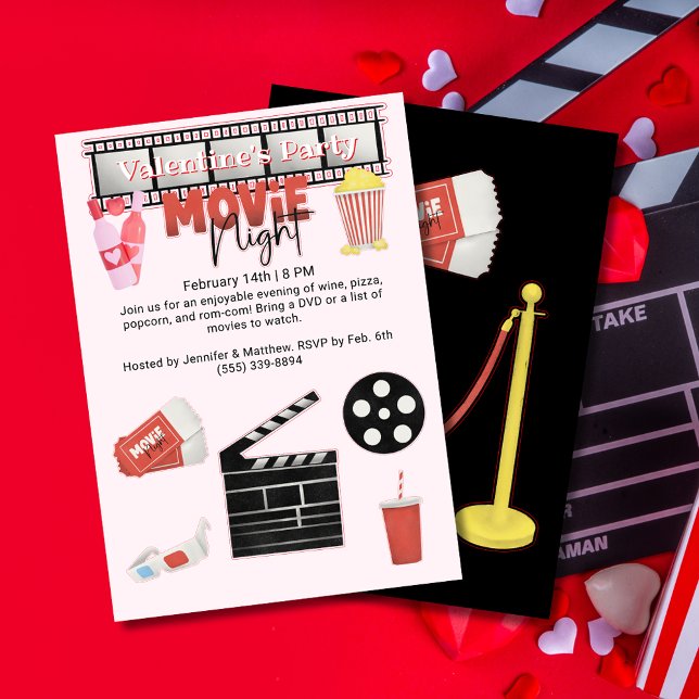 Valentine's Party Movie Night Invitation (Valentine's Party Movie Night Invitation)
