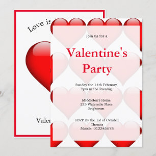 Valentines Party  Red Heart Forever Love Invitation