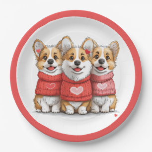 Valentines Pembroke Welsh Corgi Dogs Paper Plate