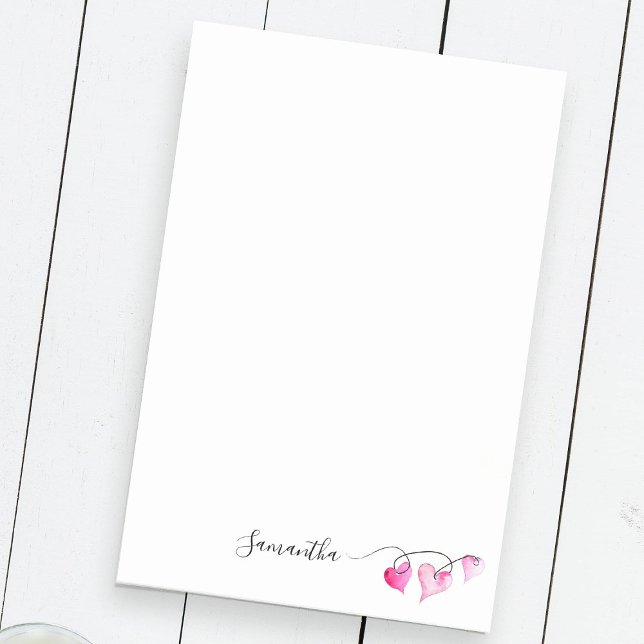 Valentine's Personalised String of Hearts Post-it Notes (Custom post-it-notes feature your name with watercolor hearts by Victoria Grigaliunas DoTellABelle)