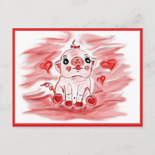 valentines pig postcard