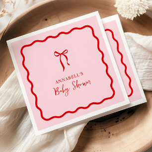 Valentine's Pink and Red Bow Baby Shower Napkin