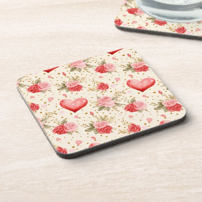 Valentine's Pink and Red Roses and Hearts  Coaster (Left Side)