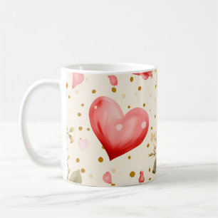 Valentine's Pink and Red Roses and Hearts Coffee Mug