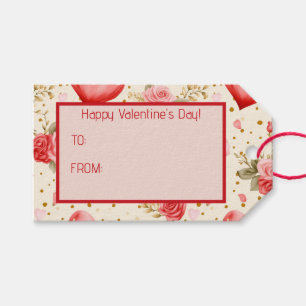 Valentine's Pink and Red Roses and Hearts  Gift Tags