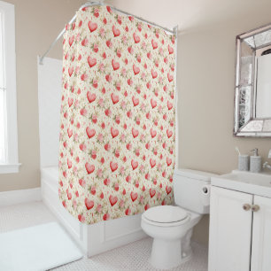 Valentine's Pink and Red Roses and Hearts  Shower Curtain