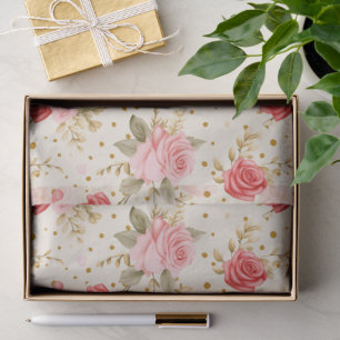 Valentine's Pink and Red Roses and Hearts  Tissue Paper