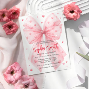 Valentines Pink Bow Hearts Baby Shower Invitation