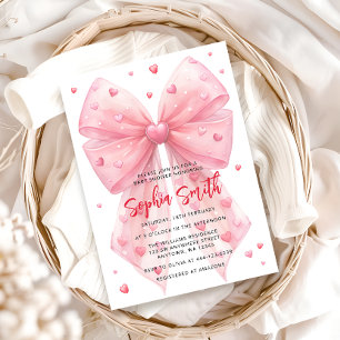 Valentines Pink Bow Hearts Baby Shower Invitation