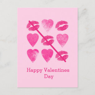 Valentines Pink game with lips and hearts Postcard