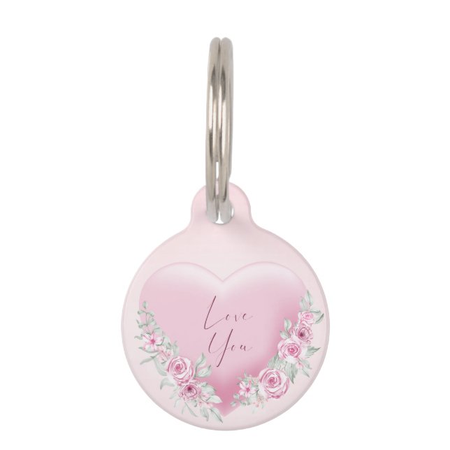 Valentines Pink Heart Pet Tag (Front)