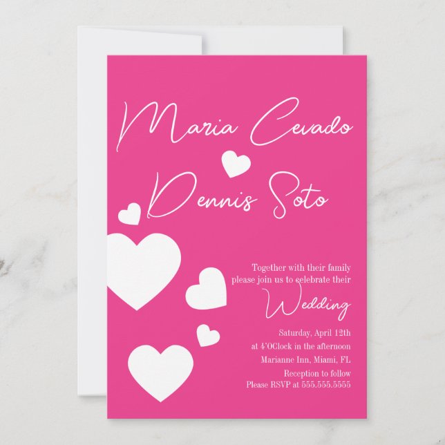 Valentines Pink Hearts Floating Love Wedding Invitation (Front)