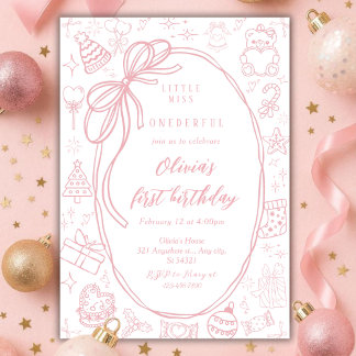 Valentines Pink Little Miss ONEderful 1st Birthday Invitation