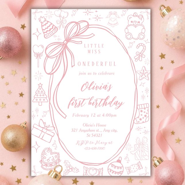 Valentines Pink Little Miss ONEderful 1st Birthday Invitation (Creator Uploaded)