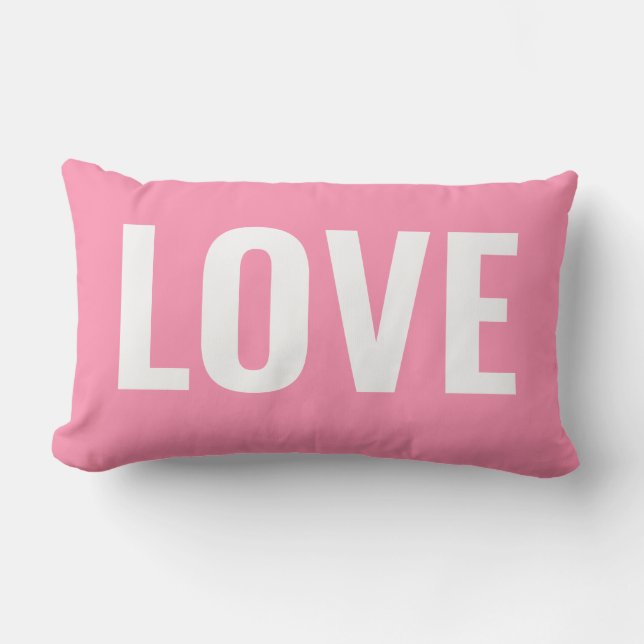 Valentines Pink Love Typography Outdoor Lumbar Cushion (Front)