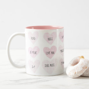 Valentines Pink Modern Hearts Initials Coffee Mug