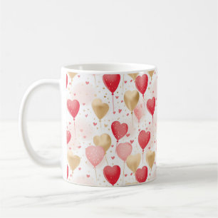 Valentine's Pink Red and Gold Heart Balloons  Coffee Mug