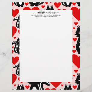 Valentine's Pink Skunk Heart Illustration Pattern Custom Letterhead