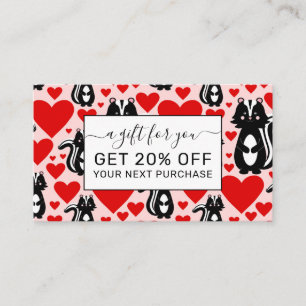 Valentine's Pink Skunk Heart Illustration Pattern Discount Card