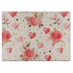Valentine's Pink Watercolor Roses and Hearts  Cutting Board