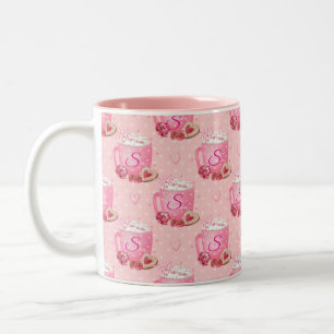 Valentine's Pink & White Coffee Mug With Initial