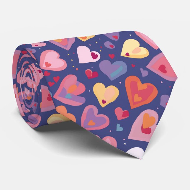 Valentine's Playful Multicolored Watercolor Hearts Tie (Rolled)