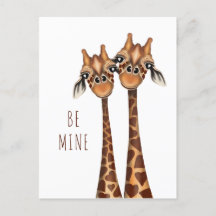 Valentines Postcard - 'Be Mine' Loving Giraffes