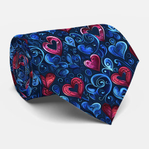 Valentine's Pretty Blue and Red Hearts Tie