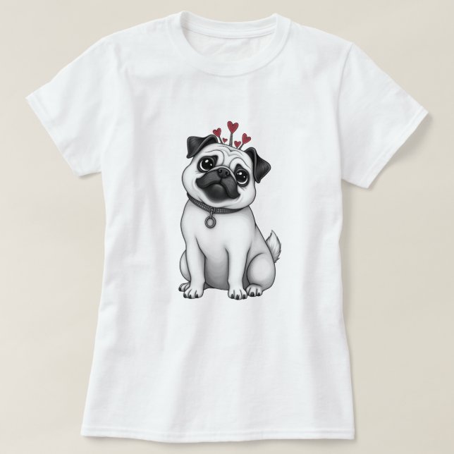 Valentine's print with pug T-shirt (Design Front)
