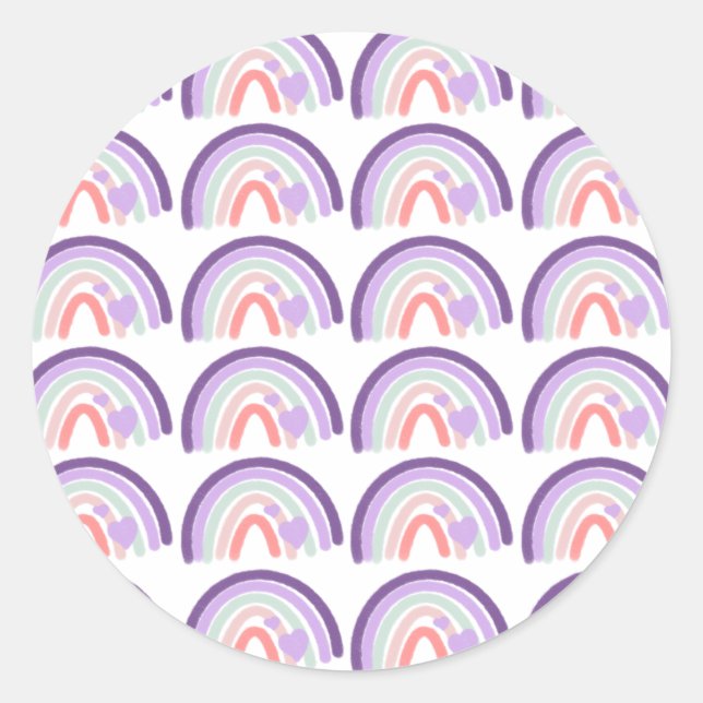 Valentines Purple Hand Drawn Rainbow Pattern    Classic Round Sticker (Front)