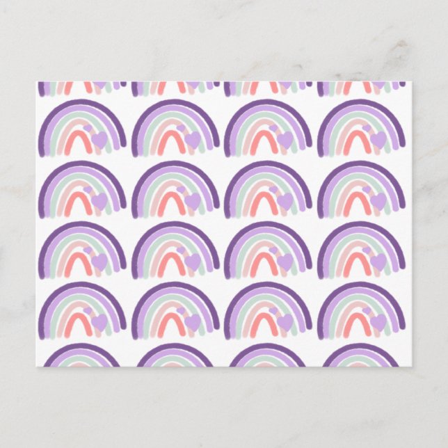 Valentines Purple Hand Drawn Rainbow Pattern Postcard (Front)