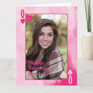 Valentines Queen Pink Watercolor with photo Card
