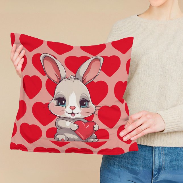 Valentines Rabbit heart red pink love cushion (Creator Uploaded)