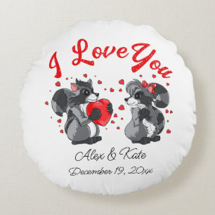 Valentines Racoon Round Cushion