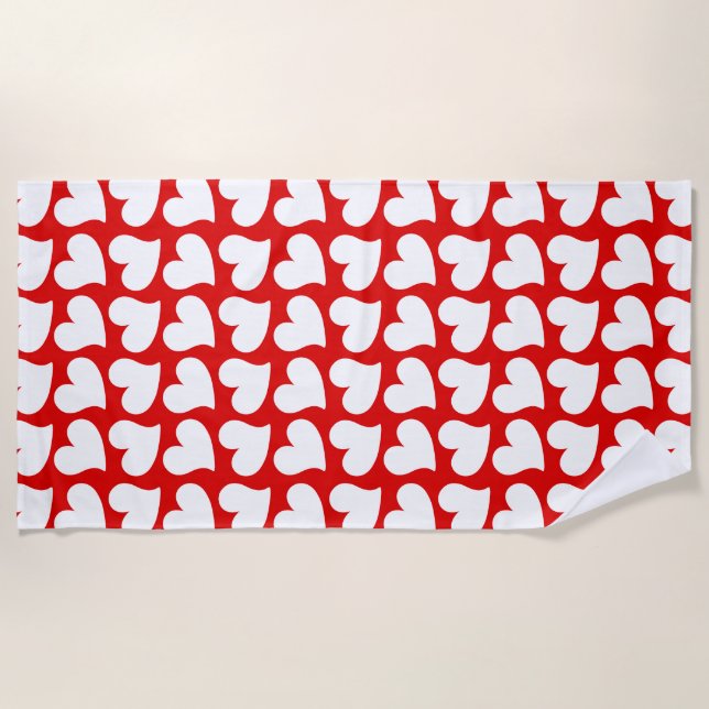 VALENTINES RED AND WHITE HEARTS VALENTINE  BEACH TOWEL (Front)