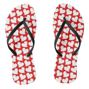 VALENTINES RED AND WHITE HEARTS VALENTINE FLIP FLOPS