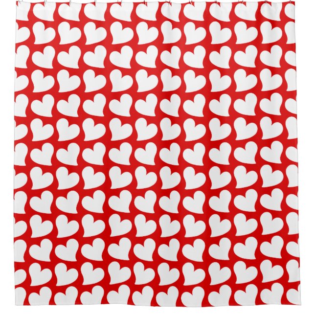 VALENTINES RED AND WHITE HEARTS VALENTINE  SHOWER CURTAIN (Front)