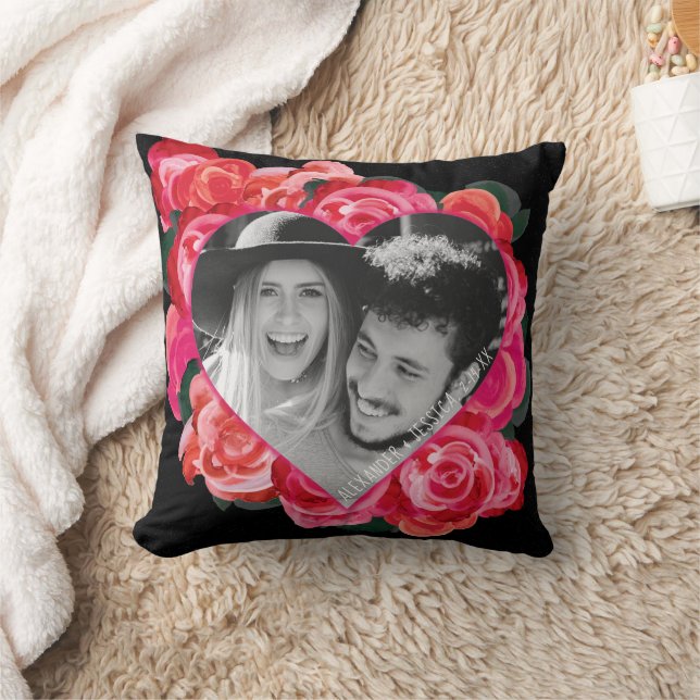 Valentine's Red Black Rose Heart Photo Pillow (Blanket)