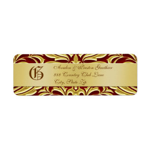 Valentines Red Damask Gold Metal Address Label